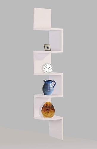 spot on dealz® 5 Tier Corner Shelves for Wall Floating Shelf White Corner Unit for Living Room Hanging Bookshelf Wall Shelves Display Wooden Spiral Shelving Rack thumbnail 4