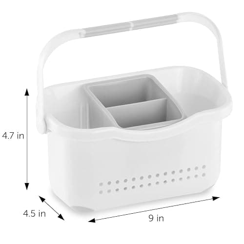 DecorRack Small Shower Caddy, Anti-Slip 9x4 Bath and Beauty Plastic Organizer Basket with Detachable Compartment, Handle for Bathroom, Dorm, Toothbushes, Toothpaste, Soap, and Beauty Products. thumbnail 3