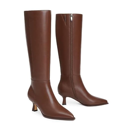 Modatope Knee High Boots Kitten Low Heel Faux Leather Pointed Toe Side Zipper Fall Long Tall Boots for Women thumbnail 3