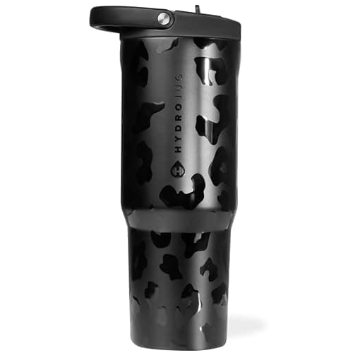 HydroJug Sport - Stainless Steel Tumbler with Straw, Vacuum Insulated, 40oz Leakproof Water Bottle, Ergonomic Design, Reusable, Dishwasher Safe, Rubber Base, Durable for Gym or Outdoors, Black Leopard - Image 1