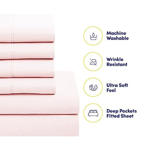 Sweet Home Collection 5 Piece Comforter Set Bag Solid Color All Season Soft Down Alternative Blanket & Luxurious Microfiber Bed Sheets, Pale Pink, Twin thumbnail 3
