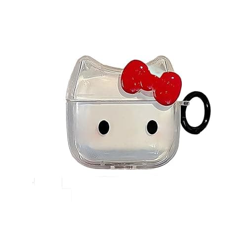 Transparent Clear Earphone Case for AirPods Pro, Cute Lovely Cat Face Soft TPU Silicone Case, Kitty AirPods Pro 2 Cover Protective Skin Shockproof Protector for iPod Earbuds -Red Bowknot Cat - Image 1