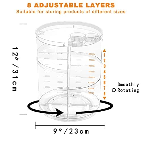 Rotating Makeup Organizer, DIY 8 Adjustable Layers Spinning Skincare Storage, Cosmetic Display Case with Brush Holder and Perfume Tray, Multi-Function Vanity Bathroom Countertop Organizer Clear thumbnail 3