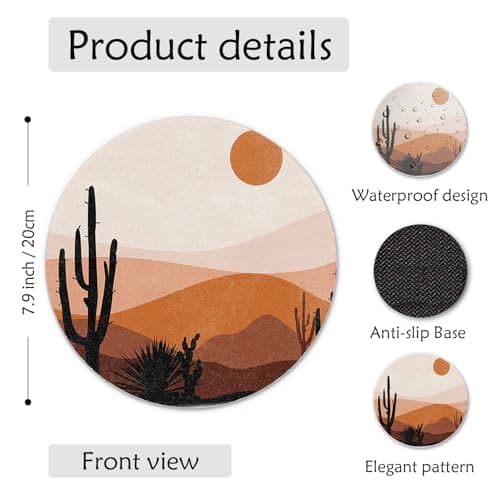 Qykwz Boho Western Cactus Mouse Pad, Abstract Boho Terracota Sun Desert Landscape Mousepad for Computers Laptop Home Office Dorm Desk Accessories, Western Office Supplies, 7.9x7.9 Inch thumbnail 2