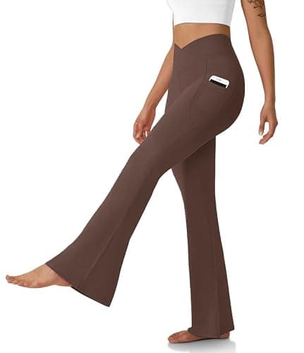DLOODA Women's Flare Leggings with Pockets-Crossover High Waisted Bootcut Yoga Pants-Tummy Control Bell Bottom Leggings - Image 1