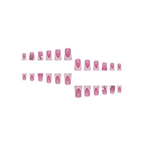 French Tip Press on Nails White Fake Nails Short Nail with Rhinestone Design Flower Glue on Nails Glossy Reusable Artificial Acrylic Full Cover False Nail Duck Stick on Nails for Women Manicure 24Pcs thumbnail 3