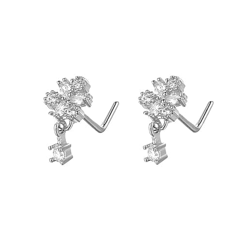 Niaspi 2Pcs 20G CZ Flower Dangle Nose Rings for Women Stainless Steel L-Shaped Nose Studs Rings Dangling Nostril Nose Piercing Jewelry thumbnail 2