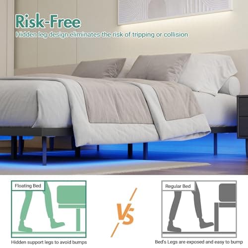 Ufurniture Floating Bed Frame Double Size with LED Light, Metal Platform Double Bed, No Box Spring Needed, Easy to Assemble thumbnail 5