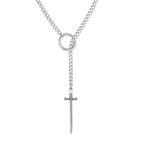 Black Choker Necklace for Women Handmade Adjustable Stainless Steel Long Cuban Chain Moon Bar Raven Heart Pendant Goth Lariat Slip Chain Collar Jewelry Accessories - Image 1