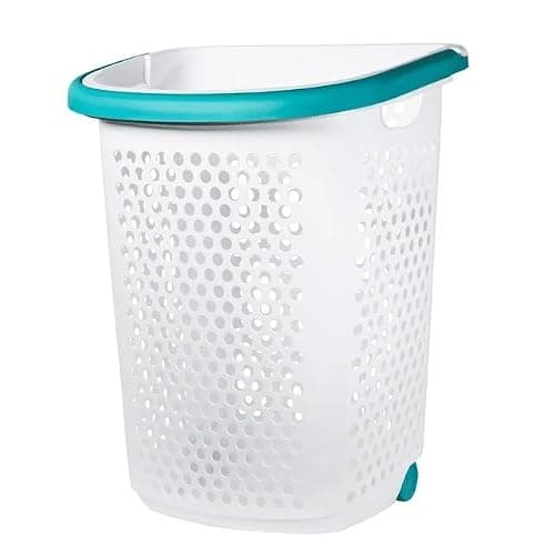 pomiler Plastic Rolling Laundry Basket Hamper Portable 2 Bushel Laundry with Pop-up Handle for Clothes, Bedroom, and Storage, White thumbnail 2