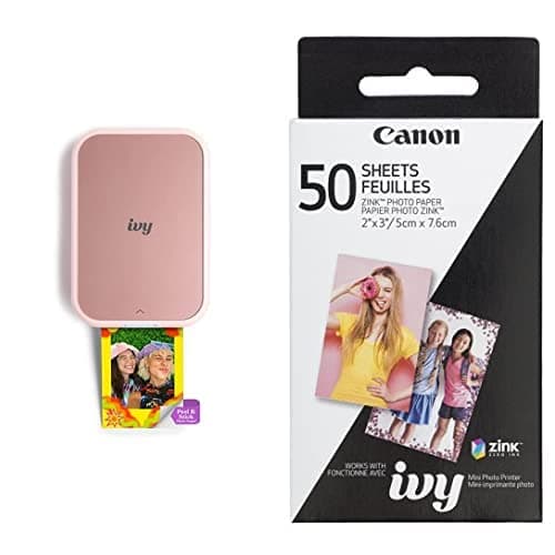 Canon IVY 2 Mini Photo Printer, Print from Compatible iOS & Android Devices, Sticky-Back Prints, Blush Pink + ZINK Photo Paper 50 Sheets Pack - Ivy 2 - Pink - Printer + 50 Sheets - Image 1