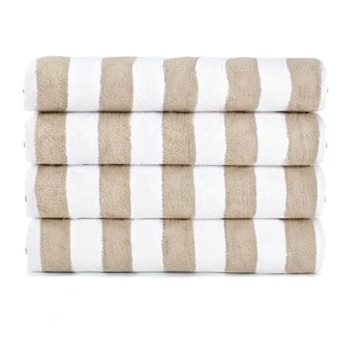 Arkwright California Cabana Stripe Beach Towel - Pack of 4, Large Soft Quick Dry Cotton Terry Towels Set for Pool, Swim, and Hot Tub, Oversized 30 x 70 in, Beige thumbnail 8