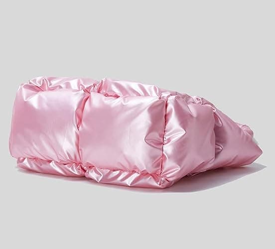 Puffer Shoulder Bag for Women Mini Down Satchel Hobo Bag Quilted Tote Bag Chic Purses 2024 - Light Pink thumbnail 3