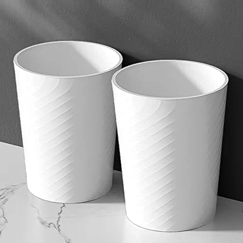 HOLTPHILI Small Trash Can 1.8 Gallon Wastebasket Recycling Bin for Bathroom Bedroom Office Kitchen (White, 2 Pack) - Image 1