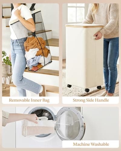 Laundry Hamper with Wheels, 75L Large Clothes Hamper with Removable Inner Bag, Collapsible Dirty Clothes Basket for Dorm, Rolling Dirty Clothes Basket for, Bedroom, Bathroom, Laundry Room thumbnail 4