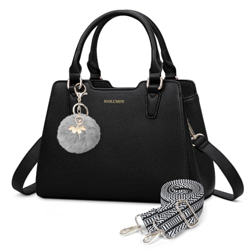 IGOLUMON Women's Top-Handle Handbags PU Vegan Leather Satchel Purses for Women Designer Tote Purse Handbag with Cute Pompom - Image 1