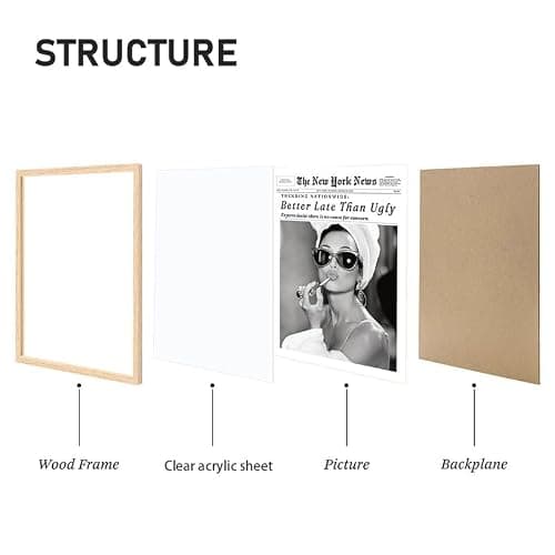 Bwodke OAK Wood Framed Wall Art Audrey Hepburn Newspaper Canvas Art Vintage Headline Pictures Wall Decor Better Late Than Ugly Prints Trendy Artwork for Girly Dorm Bedroom Bathroom 8"x10" thumbnail 4