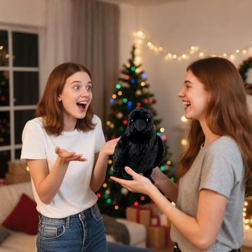 FestiGlow 1 PCS Realistic Crow Plush, Black Crow Stuffed Animal Plush, Realistic Raven Prop, Soft Little Bird Raven Stuffed for Christmas Birthday Gifts Halloween Party Home Decor 9.84 thumbnail 5