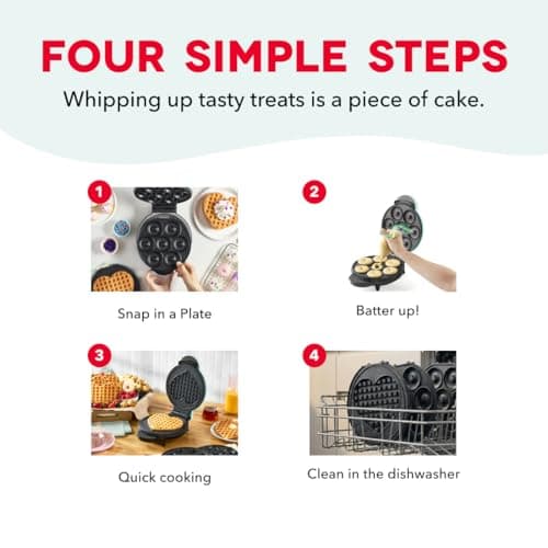 Dash MultiMaker® Treat Maker System - Make Mini Donuts, Cupcakes & Heart-Shaped Waffles - Interchangeable Plate Design - dishwasher safe Parts for Easy Cleanup - Aqua thumbnail 5