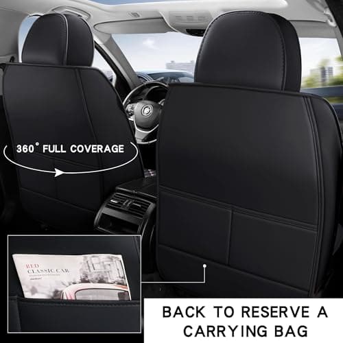 Jiujiuyouchuang Leather Car Seat Covers,Full Coverage Seat Covers Full Set with Fix Lumber Support,Universal Automotive Seat Covers for Cars,SUVs,Trucks and Sedans (Black&Pink, Full Set) thumbnail 2