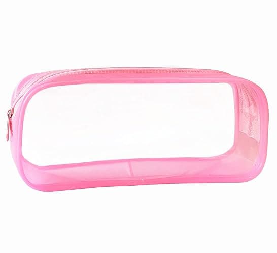 HiChange Clear Pencil Case Transparent PVC Pencil Cases Clear Pencil Bag for Exam (Pink-1Pack) - Image 1