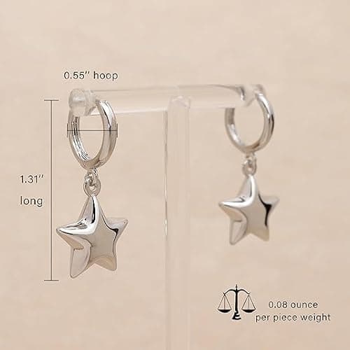 Jean Beau Hoop Huggie Charm Gold Silver Sun Star Earrings for Women, Trendy Puffy Drop Earring Prom Fashion Accessories Jewelry Gift thumbnail 3