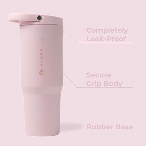 HydroJug Sport - Stainless Steel Tumbler with Straw, Vacuum Insulated, 32oz Leakproof Water Bottle, Ergonomic Design, Reusable, Dishwasher Safe, Rubber Base, Durable for Gym or Outdoors, Pink Sand thumbnail 3