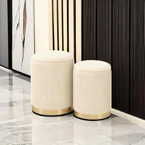 Giantex Ottoman with Storage - Set of 2 Storage Ottomans, 1 Large & 1 Small Nesting Ottoman Side Table, Upholstered Velvet Round Foot Rest Vanity Stool for Bedroom Living Room (Beige & Golden) thumbnail 6