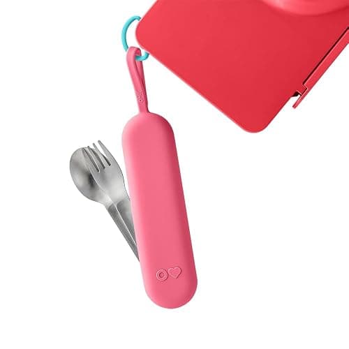 Omie OmieBox Travel Utensil Set | Fork and Spoon with Case for Easy Travel | Stainless Steel Fork and Spoon | Pink thumbnail 6
