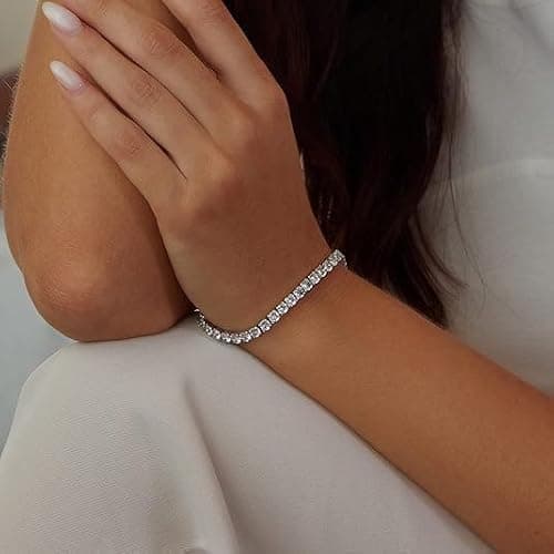 ElegGlo 14K Silver Plated Tennis Bracelet Set Cubic Zirconia Classic Adjustable Bracelet Silver Bracelets for Women Birthday Mother's Day Wedding Gift thumbnail 9