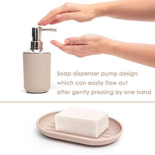 Moss & Stone 6 pcs Bathroom Accessories Set, Bathroom Decor Sets Includes Soap Dispenser, Toothbrush Holder, Toothbrush Cup, Soap Dish, A Bathroom Accessories Sets Complete (Beige) thumbnail 4