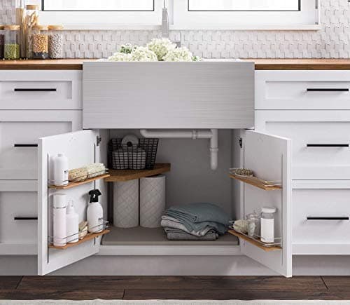 BASIN - Under Sink Mats for Kitchen Waterproof - The Original Silicone Under Sink Liner Drip Tray - Designed in USA - Sink Cabinet Protector for Water Drips, Leaks, Spills - 28"x22" Taupe thumbnail 2