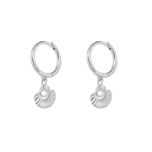 Cute Shell Pearl Huggie Small Hoop Earrings Dangle Drop for Women Teen Girls 925 Sterling Silver 14K Gold Filled Boho Beach Simple Charm Hoops Delicate Hypoallergenic Summer Jewelry Gift Daughter - Image 1