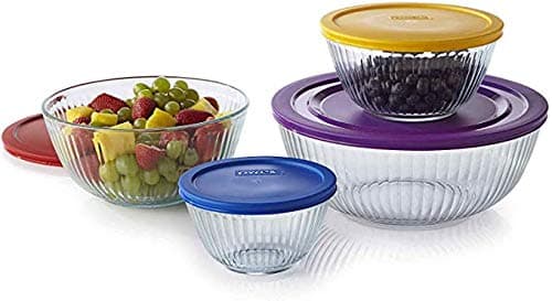 Pyrex 8 Piece Ribbed Bowl (4) Set Including Assorted Colored Locking Lids (Ribbed) thumbnail 2