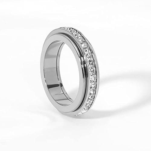 Pingyongchang Anxiety Rings Titanium Steel Spinner Fidget Band Rings for Women Ladies Cubic Zirconia Relieving Anxiety Wedding Promise Lucky Statement Rings Comfort Fit Size 5 to 12 thumbnail 2