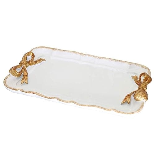 Warmtree Vintage Jewelry Organizer, Decorative Tray for Jewelry, Towel, Storage, Rings, Bracelets, Earrings, Cosmetics, Retro Design, Bow Decor Resin Plate Coquette for Room Decor, White - Image 1