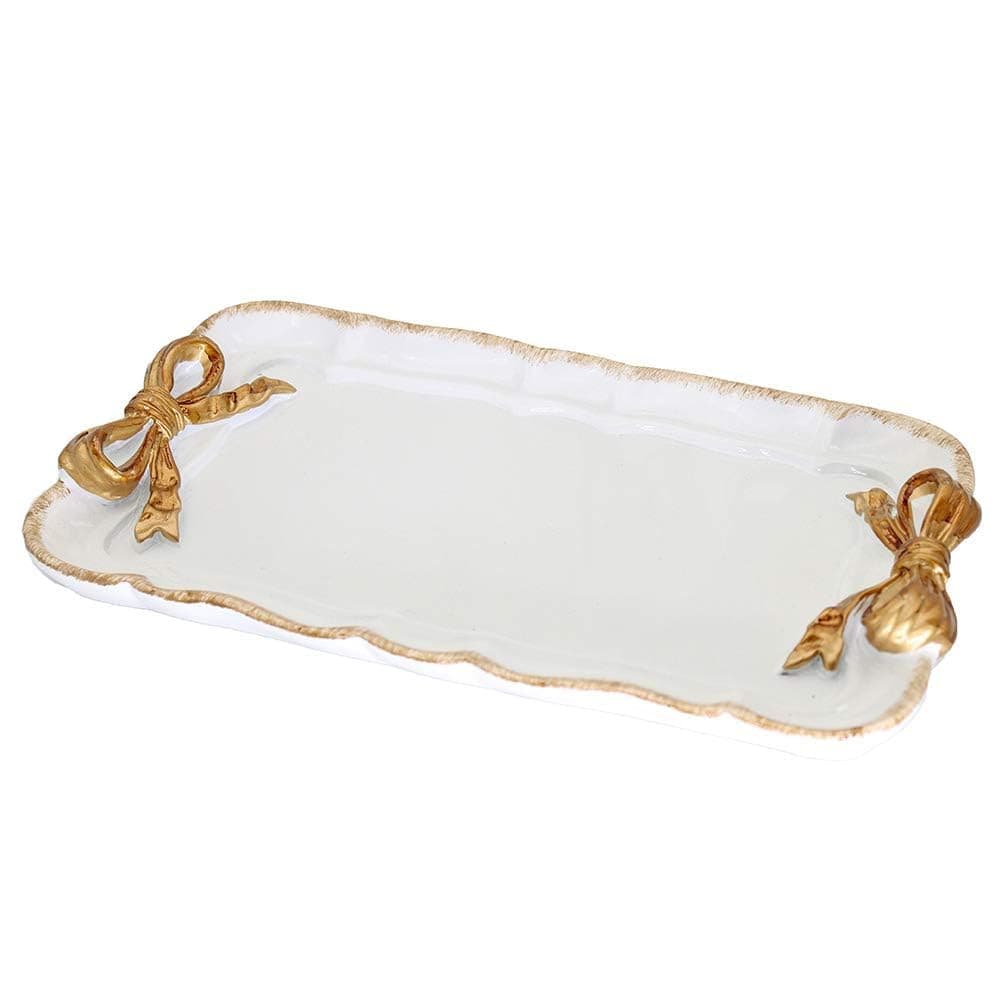 Vintage Decorative Tray Towel Tray Tray Dish Plate Fruit Trays Rings Necklace Bracelets Earrings Trays Cosmetics Jewelry Organizer Retro Design Bow Knot Resin Plate (White) - Image 1