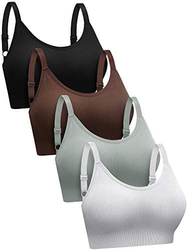 SATINIOR 4 Pack Women's Sports Bra, Padded Ribbed Cami Bra Seamless Bralette Wireless No Underwire Workout Tank Top - Image 1
