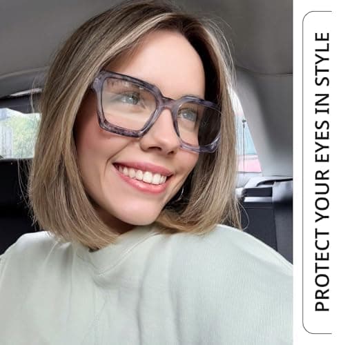 livho Oversized Blue Light Blocking Glasses for Woman - Rectangle Fashion Glasses for Computer, Chic Preppy Frame thumbnail 2