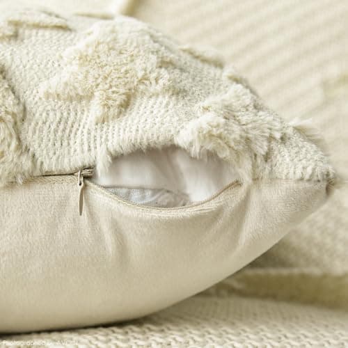AVOIN colorlife Christmas Tree Beige Throw Pillow Covers Set of 2, 18 x 18 Inch Soft Plush Faux Fur Jacquard Festivals Winter Cushion Case Decoration for Sofa Couch thumbnail 7
