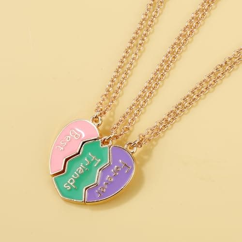 3pcs Friendship Necklaces for 3, Love Heart Enamel Magnetic Matching Pendant Necklace Forever Three Friends Jewelry Gifts for Women Men Anniversary Birthday (Style 2), Medium, Stainless Steel, No thumbnail 6