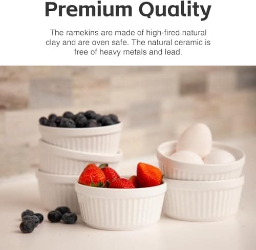 Nuwave Ceramic Ramekins 8 oz, Set of 6, Elegant Classic Style for Baking Souffles, Creme Brulées, Custards, Puddings, 4.3” Wide & 2” Tall, Microwave, Oven & Dishwasher-Safe, Ivory White (6) thumbnail 2