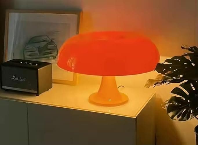 KONTARBOOR Lampe de Table LED - Champignon Vintage – Abat-Jour Orange Laqué, Style Rétro, USB, Interrupteur Rotatif, Décoration Salon ou Chambre thumbnail 7
