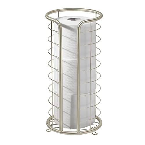 mDesign Metal Toilet Paper Holder Stand - Storage Reserve for 3 Rolls of Toilet Tissue - Freestanding Toilet Paper Holder - Stylish Bathroom Floor Toilet Paper Stand - Omni Collection - Satin - Satin thumbnail 8
