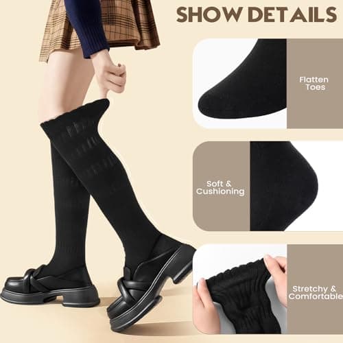Nimalpal Slouchy Socks for Women 3 Pairs (Black), Women's Fall Winter Soft Long Chunky Scrunch Socks Size 5-11 thumbnail 3
