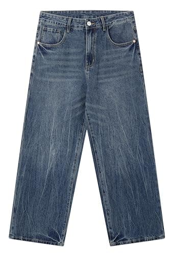 MZNBURAM Men's Super Baggy Jeans - Wide Leg Loose Fit Denim Pants Y2K Hip Hop Streetwear Skater Casual Trousers (34, Dark Blue Washed) thumbnail 5