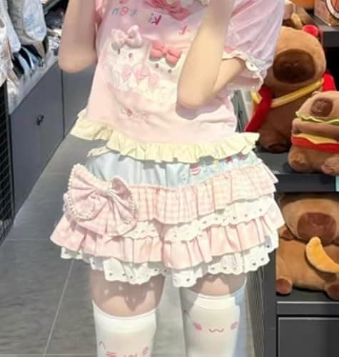 GOTHPICKUS Womens Lolita Ruffled Bow Lace Skirt Kawaii Cute Pleated Cake Skirts A-Line Tiered Harajuku Zip Up Mini Dress thumbnail 3