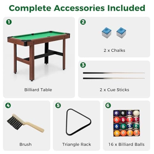 GYMAX Pool Table, 48 Inch Wooden Billiard Tables with 16 Balls, 2 Cue Sticks, 2 Chalks and Brush, Snooker Table Mini Pool Table for Kids, Family, Party (Green) thumbnail 4