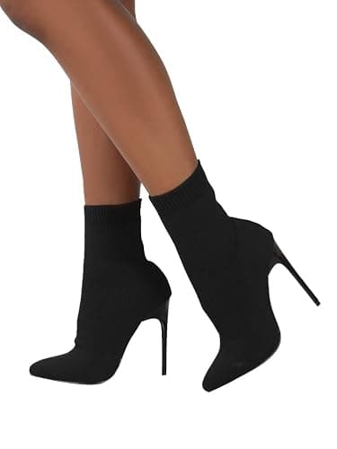 ticticlily Femmes Bottes à Talons Hauts Automne et Hiver Mode Confortable Bout Pointu Talons Hauts Bottes Longues Stretch Tricot Bottines pour Talon - Image 1