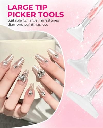 Rhinestone Picker Tool Kit: 2Pcs Rhinestone Picker Handle, Dual-Ended Rhinestones Applicator Dotting Pen with 12 Upgraded Plastic Replacement Tips, Clay, Bedazzling Tools for Nail Art Craft (Pink) thumbnail 8